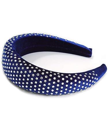 Retro Thicken Padded Velvet Diamante Wide Chunky Hair Band/HeadBand/Alice Band in Blue - Buy Online on GoSupps.com