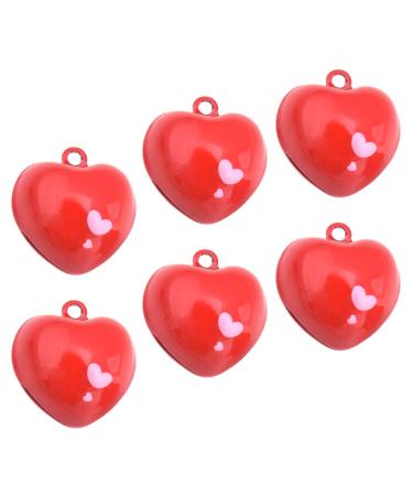 Kisangel 6Pcs Red Cat Collar Bell Heart Shaped Bell Jewelry Charms Pet Collar Pendant Training Charm Pendants Red Heart Keychain Charm for Pet Cat Dog Necklace Collar DIY Keyring Pendant