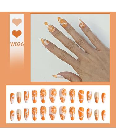24Pcs/Set Press On Nails Mid Length Freshing cute and sweet grapefruit False Nails Acrylic Fake Nails Full Cover Nails Tips Artificial Finger Manicure Press on nails for Women and Girls - Buy Online on GoSupps.com