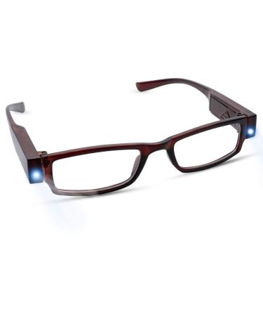 Led Reading Glasses Bright LED Readers with Lights Reading Glasses Lighted Magnifier Nighttime Reader Compact Full Frame Eyewear Clear Vision Unisex Clear Vision Lighted Eye Glasses (+200)
