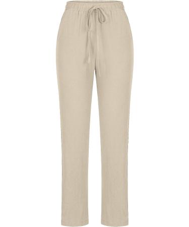 Casual Summer Cotton Linen Pants for Women - Drawstring Elastic Waist Trousers in Medium Beige - Buy Online on GoSupps.com