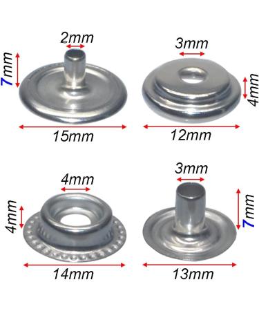 100pcs 15mm Stainless Steel Snap Press Stud Cap Button Set for Marine Boat Canvas - Line 24 Fasteners (4 Components, 5pcs Each) - Buy Online on GoSupps.com