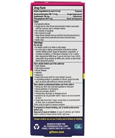 Giltuss Children's Cough and Cold Syrup - Chest Congestion Relief - Alcohol-Free & Sugar-Free - Non-Drowsy - 4 Fl Oz Bottle - Cherry Flavor - Buy Online on GoSupps.com
