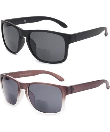 Bifocal Sunglasses for Men - Wrap-Around Sports Sun Readers Oversized NO Line UV400 Protection - Black & Grey 2.5x - Buy Online on GoSupps.com