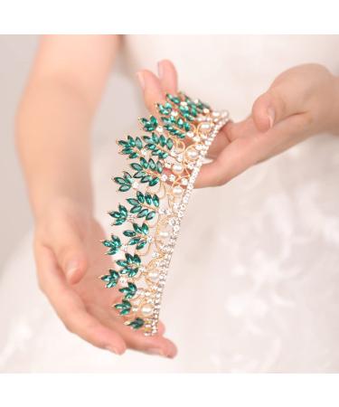 JWICOS Baroque Tiara Crown - Emerald Green Pearl Floral Queen Crown for Women - Bridal Headpieces for Brides and Bridesmaid - Royal Accessories for Birthday, Prom, Pageant - Gift Idea - Buy Online on GoSupps.com