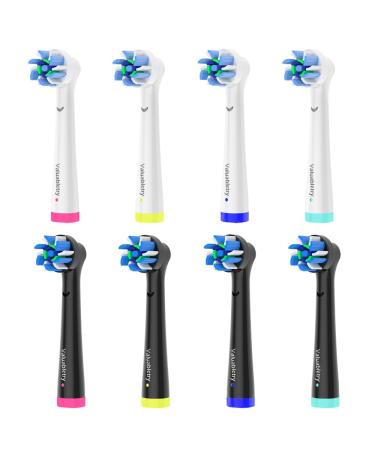 8pcs Cross Clean Brush Heads Compatible with Oral B Electric Toothbrush. 4er White and 4er Black. Compatible with Cross Action Pro 1000 and Other Oral B Electric Toothbrush.