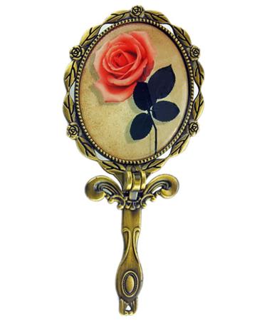 Nerien Vintage Style Rose Folding Handheld Mirror Travel Vanity Makeup Oval Mirror Folding-oval Shape
