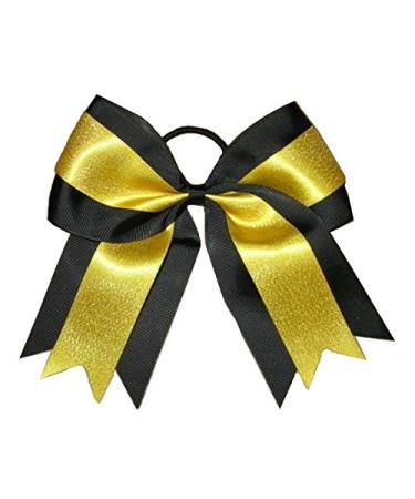 New "BLACK & YELLOW Glitter" Cheer Bow Pony Tail 3 Inch Ribbon Girls Cheerleading Dance Practice Football Games Uniform Competition