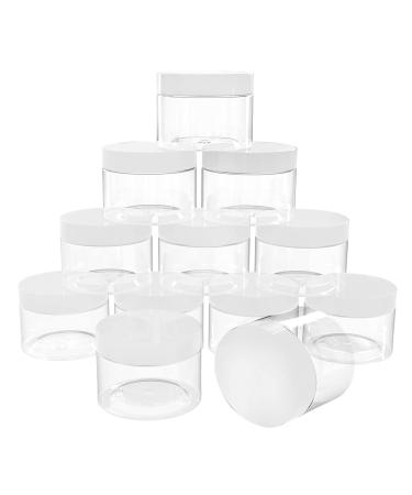 4 oz Plastic Pot Jars Round Clear Leak Proof Plastic Cosmetic Container Jars with White Lids for Cosmetic, Lotion, Cream, Eye shadow, 12 Pcs.