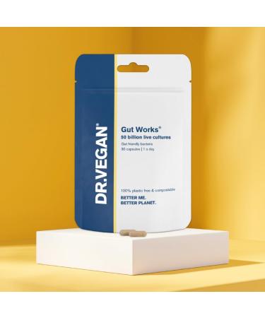 Dr. Vegan Gut Works: 50bn Live Cultures | Pre & Probiotic | 30 Vegan Capsules | One-A-Day | 6 Clinically Studied Strains - Buy Online on GoSupps.com