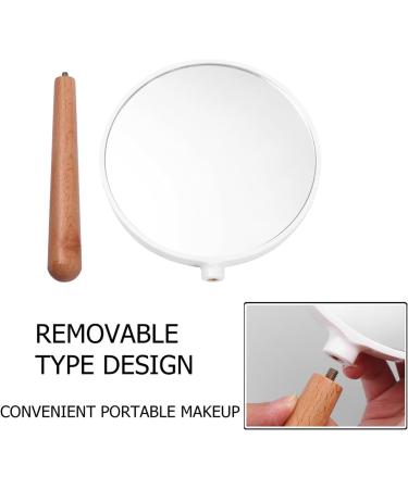 Woman Handhold Makeup Mirror Wood Travel Mirror Double Side Hand Held Mirror with Handle Cosmetic Tool Makeup Accessory for Women Home Travel (White) - Buy Online on GoSupps.com