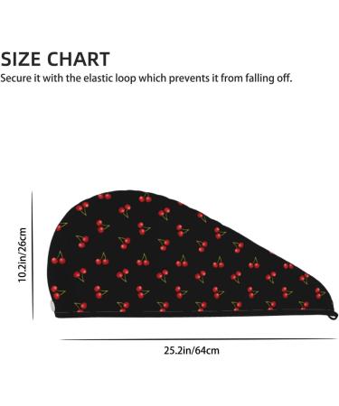 Cherry Watercolor Black Microfiber Hair Towel | Super Absorbent Quick Dry Turbans for Curly & Thick Hair | Hair Wrap with Button for Women & Kids - Buy Online on GoSupps.com