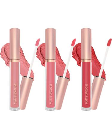 3 Pcs Matte Liquid Lipstick Makeup Set Waterproof Quick-drying Non-Stick Cup Matte Lip Gloss Kit #23090402 (B)