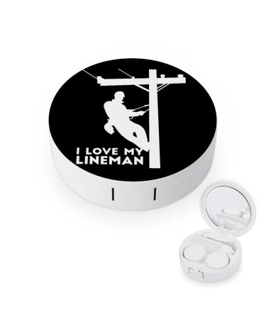 I Love My Lineman Cute Contact Lens Case Travel Portable Round Contact Storage Box Kit with Mirror for Daily Outdoor