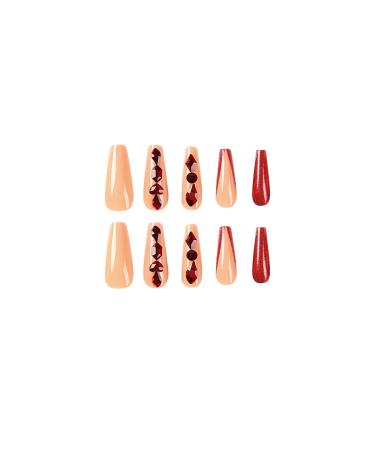BABALAL Red Coffin Press on Nails with Rhinestones - 24Pcs Acrylic Glue on Nails for Women and Girls - Buy Online on GoSupps.com