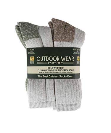 HOT FEET 4 Pack 8 Socks Mens Active Work and Outdoors Hiking Socks, Fully Cushioned, Thermal Wool Blend, Warm Reinforced Green & Brown