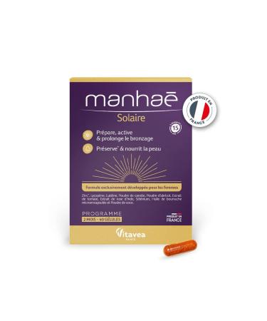 Vitavea Manha Solar Food Supplement - Prepares activates and prolongs the tan - Preserves and nourishes the skin - 60 capsules - 2 months - Made in France