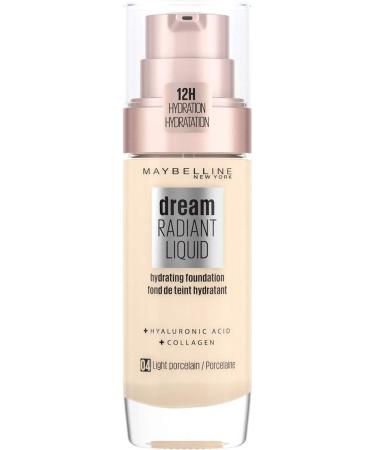 Maybelline Foundation Dream Radiant Liquid Hydrating Foundation With Hyaluronic Acid And Collagen - Lightweight Medium Coverage Up To 12 Hour Hydration - 04 Light Porcelain 04 Porcelain