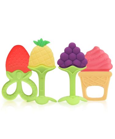 SLGOL Baby Teething Toys Fruit Pattern Baby Teething Toys for Babies Toddlers - Soft Silicone BPA Free (4 Pack)
