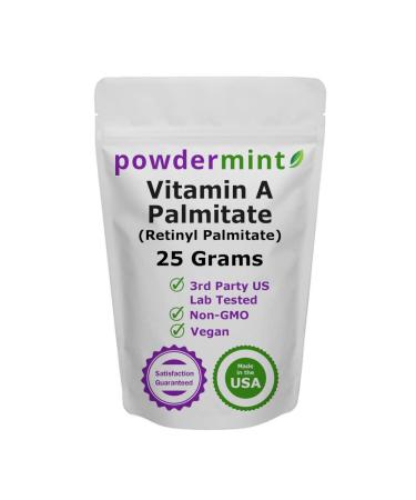 Vitamin A Powder (Palmitate Powder Retinyl Palmitate) 15000 IU powdermint (Multiple Sizes) Non-GMO Vegan Wrinkle Reduction Skin Health - Scoop Included (25 Grams) 0.88 Ounce (Pack of 1)