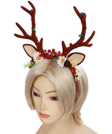 Lurrose Christmas Reindeer Antlers Headband Light up Deer Antlers Led Antler Headbands Floral Crown Deer Antler Costume Headband Xmas Hair Accessories - Buy Online on GoSupps.com