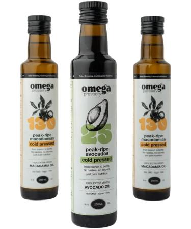 Omega Pressery Extra Virgin Macadamia Oil - 250ml | Cold Pressed Unrefined Unblended | Bottled in UK | 100% Natural & Pure Macadamia Cooking Oil | Used for Cooking Salad Dressing & Roasting - Buy Online on GoSupps.com