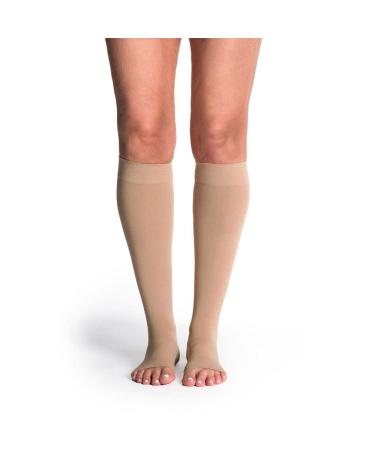 SIGVARIS Women s Style Soft Opaque 840 Open Toe Calf-High Socks 20-30mmHg - Small Short - Chai Chai SS - Small Short