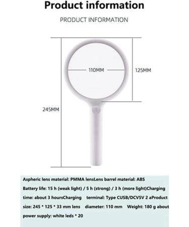Tovmekdjn Optical Aspheric Magnifying Glass with 20 LED Lights with Light Reading Magnifying Glass Rechargeable - Buy Online on GoSupps.com