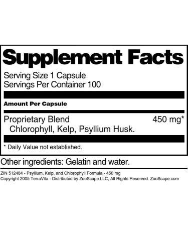 Terravita Psyllium Kelp and Chlorophyll Formula - 450 mg (100 Capsules ZIN: 512484) - Buy Online on GoSupps.com