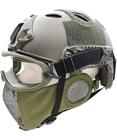 Tactics PJ Type Airsoft Fast Helmet & Foldable Half-Face Mesh Ear Muffs Mask Set - Full Face Protection Goggles OD | International Shipping - Buy Online on GoSupps.com
