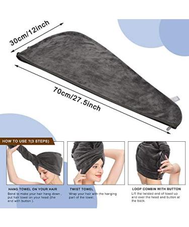 Buy Kinhwa XL Microfiber Turban Towel - Quick-Drying Super Absorbent Hair Towel for Long Hair (2-Pack Gray 70x30 cm) - Buy Online on GoSupps.com