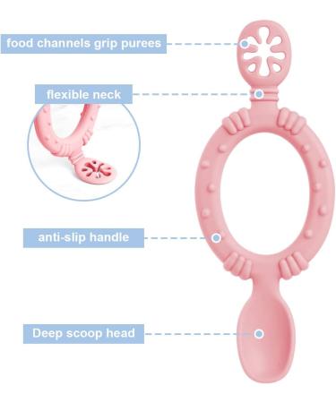 Vicloon Silicone Baby Spoon and Fork Set - Self Feeding Utensils for Infant Toddler Children | Weaning 6 Months and Up | Blue & Pink - Buy Online on GoSupps.com