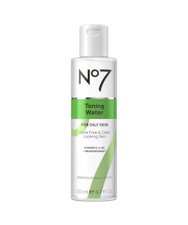 No7 Toning Water for Oily Skin - Skin Toner with Tri-Vit Complex Vitamin E Vitamin B5 & Vitamin C - Contains Meadowsweet + Ginseng for Refreshed & Energized Skin (6.7 fl oz)