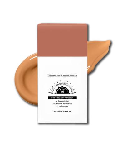 Daily Tinted Fluid Sunscreen Tinted Moisturizer with SPF 40 Skincare Ultra-Light Fluid Broad Spectrum Protection for Face Blends Seamlessly for Healthy Glow Fast-Absorbing Oil-Free (Deep)