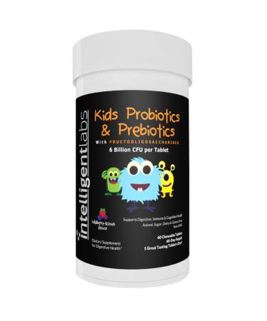 Intelligent Labs Kids/Children Probiotics 6 Billion CFU with Prebiotics PHGG & FOS Once-Daily Chewable Great Taste 10x Effectiveness 60-Day Supply Third-Party Verified