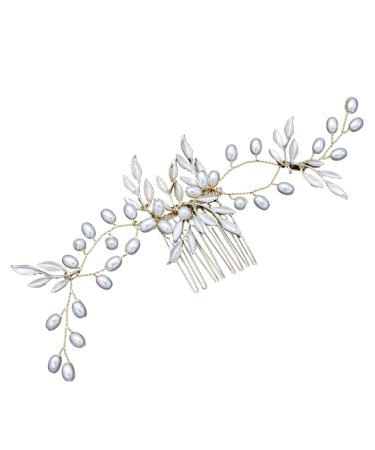 Didiseaon Bridal Hair Comb Golden Women Hair Accessories Bridal Headdress Crystal Hair Comb Goody Hair Leaf Hair Comb Womens Hair Clips Gold Hair Accessories Hairpin Wedding Miss