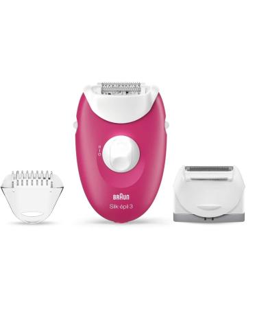 Braun Silk- pil 3 Beauty set epilator women for hair removal attachments for razors trimmer and massage for body 3-410 raspberry (Raspberry)