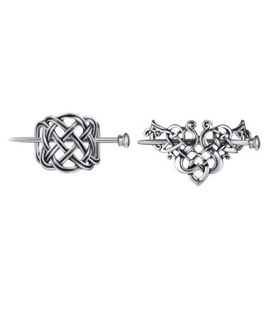 2 Pcs Viking Celtic Knot Clips Hairpin Alloy Hair Stick Accessories For Long Hair Women Girls Hair Accessories Silver