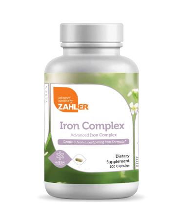 Zahlers Iron Complex Complete Blood Building Iron Supplement with Ferrochel Easy on The Stomach Iron Pills with Vitamin C Optimal Absorption Kosher Certified Iron Vitamins (100 Capsules) 100 Count (Pack of 1)