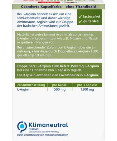 Doppelherz L-Arginine 1500 - High-Quality Amino Acid Supplement Gluten & Lactose-Free - Pack of 3 (90 Capsules) for International Shipping - Buy Online on GoSupps.com