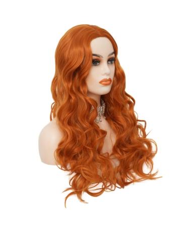 Orange Ginger Long Curly Wavy Wig for Women - Synthetic Copper Red Middle Part Wig for Daily & Party Use - Buy Online on GoSupps.com