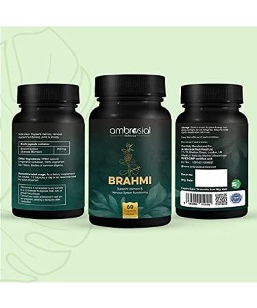 Bacopa Monnieri Brahmi Capsules - 500mg 120 Tablets | | Bacopa Extract | Non - GMO | Gluten & Allergen Free | Brain Supplement | 100% Natural Ingredients | By Ambrosial 60 count (Pack of 2) - Buy Online on GoSupps.com