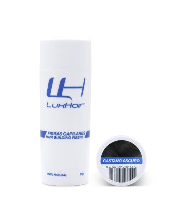 Hair fibers in fine filaments from LuxHair Dark Brown. Helps to hide alopecia in men and women and thickens hair volume giving it a natural look Dark Brown