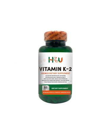 H4U Vitamin K-2 (MK7) Veg Capsules Support Bone Health 100 mcg 60 Count