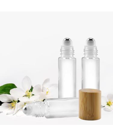 10pcs 10ml Clear Glass Roller Ball Bottles with Bamboo Lids for Essential Oils - Refillable and Eco-Friendly - Buy Online on GoSupps.com