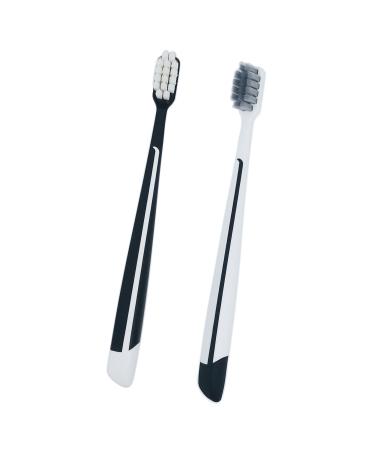 Ultra Soft Bristle Toothbrushes Set of 2 Soft Manual Toothbrushes- Gentle Dental Care for Adults - Black & White Feather-Touch Toothbrush Now Available in 2024! Modern Black & White
