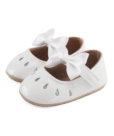 LACOFIA Baby Girls Anti-Slip First Walking Shoes Infant Bowknot Mary Jane Princess Party Shoes Prewalkers 6-12 Months F White