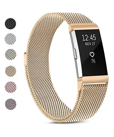VANCLE Metal band Compatible with Fitbit Charge 2 Bands for Women Men, Stainless Steel Mesh Breathable Wristband with Adjustable Magnet Clasp for Fitbit Charge 2 band Rose gold Small