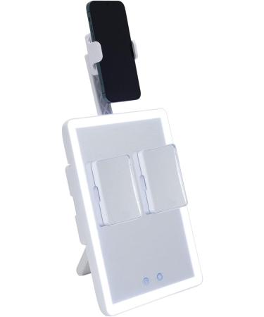 GloTech Portable LED Beauty Mirror Station with Magnetic Makeup Mat Cover - 10.8 x 8 - With Brush and Phone Holder - Buy Online on GoSupps.com