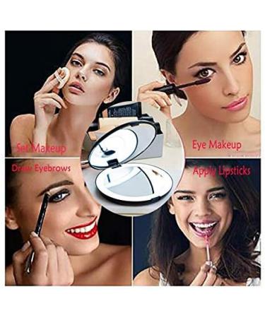 Portable Folding Mirror with LED Light 10X Magnifying Glass 12 Lamp Bead Mini Mirror Black - Buy Online on GoSupps.com